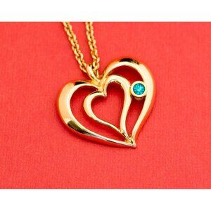 Vintage Double-Heart Sapphire Avon Necklace 28 Inches F13